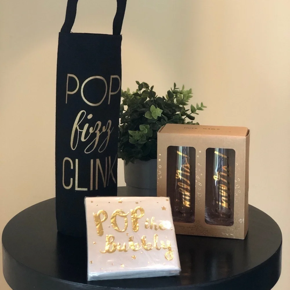 “Pop the bubbly” Champagne glass gift set